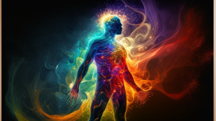 Picture of a person's colourful energy surrounding their body